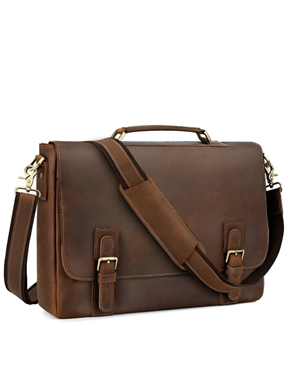 Men's Leather Satchel Briefcase, 15.6" Laptop Messenger Shoulder Bag Tote